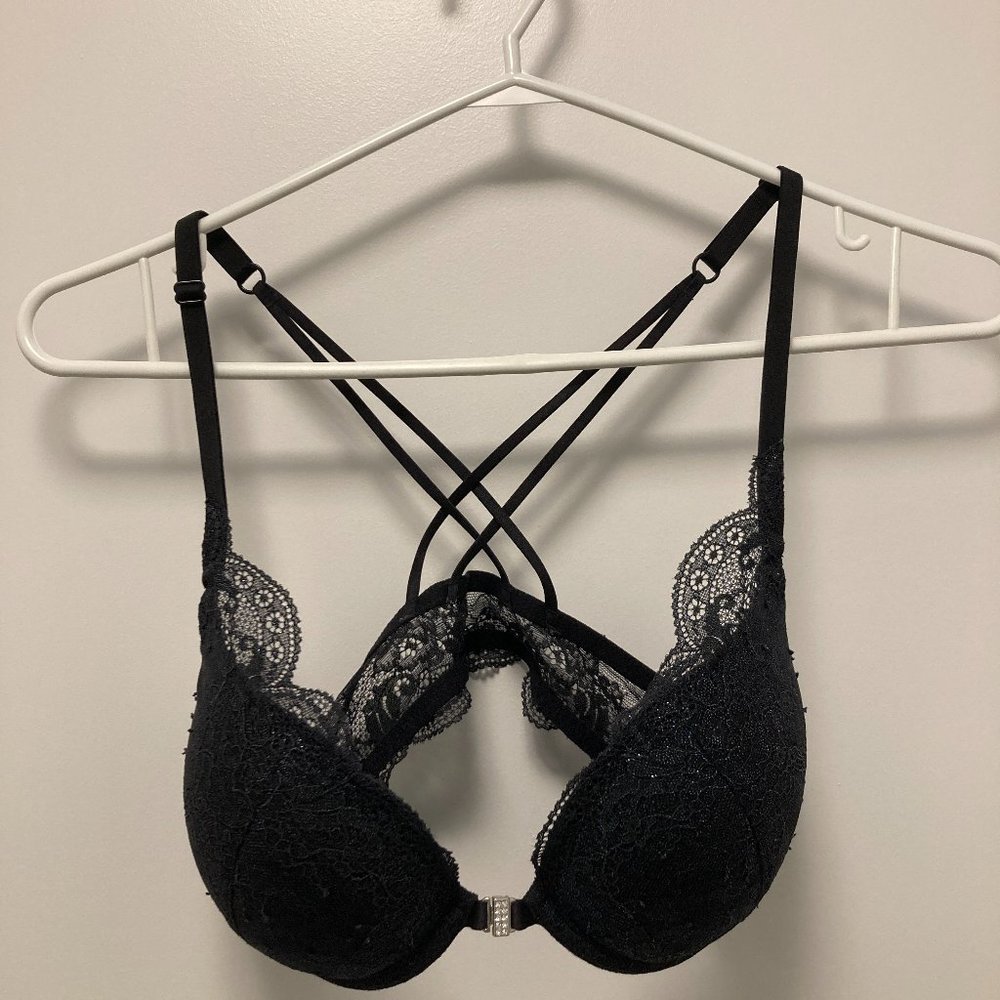 La Senza 34C Lacy Black with Blue Sparkles Pushup Bra